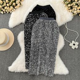 Other Panties Skirts Women Glitter Sequins Solid Elegant Split Sexy Skirt High Waist Fashion Vintage Wrap A Line Summer Clothing