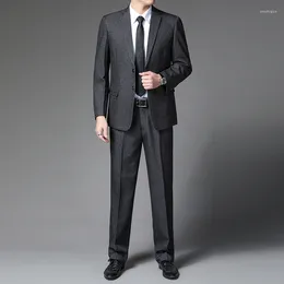Men's Suits Spring Autumn Men Gray Blazer Suit 2PCS Set Business Casual Elegant Coat And Pant Twinset Uniform Garment Male Smart Attire 2024