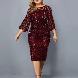 Dress Party Dress Women's Summer Dress for 2021 Elegant Sequin Mesh Women Casual Dresses Wine Red Ladies Wedding Evening Club Outfits