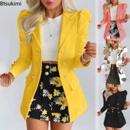 Suits New Women Printed Single Breasted Jacket and Mini Skirt Set Ladies Long Sleeve Skirt Suit 2piece Office Women Dress Skirt Set