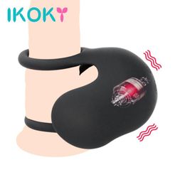 IKOKY Penis Ring Scrotal Binding Ring Delay Ejaculation Double Cock Ring 10 Speed Testicle Bondage Vibrators T2005101610294