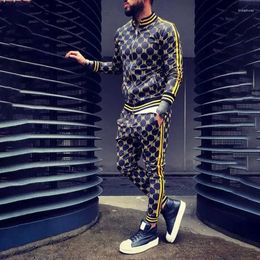 Tracksuits Tracksuit Sets Gentleman Plaid Jacket Fashion Sportswear 3D Print Piece Set Male Sports Suit Chandals Man Clothes B89U