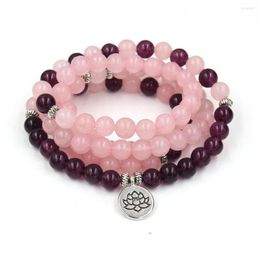 Charm Bracelets 108Bead Pink Purple Bracelet Lotus Buddha Pendant Fashion Buddhism Yoga Jewelry For Men And Woman Drop Delivery Dhi54