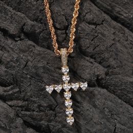 Hip Hop Fashion Charm Heart Shape Zircon Cross Pendant Necklace Crystal Jewellery 18k Real Gold Plated Women Men Religion Jewellery