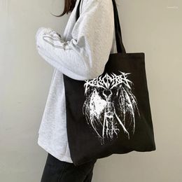 Evening Bags Gothic Devil Printing Shoulder For Women Harajuku Resuable Shopping Bag Linen/cotton Street Style Shopper Drop