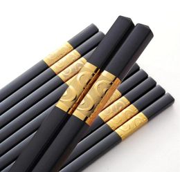 10 Pairs Square Chopstick Resuable China Chop Sticks Bck Gold silver Chinese Chopsticks set Household Dinnerware Cutlery297H7229785