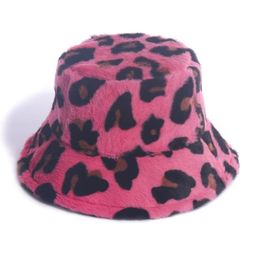 2020 New Korean Winter Vintage Leopard Plush Bucket Hat Women Warm Faux Fur Bucket Cap Japanese Sweet Cute Fisherman Hat228D