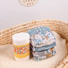 Happyflute 4Pcs/Set Waterproof Reusable Baby Cloth Diaper Pocket Diaper With One Big Liner 240229