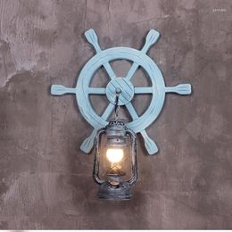 Wall Lamp Antique Creative Personalized Solid Wood Mediterranean Ship Anchor Rudder Retro Restaurant Coffee Shop