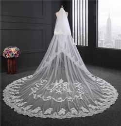 arrival layers 3 5m long cathedral wedding veils with lace applique trim soft tulle real image bridal veil1452502