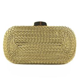 High Quality Brand Clutch Bag WomenS Gold Evening Bags Ladies Shoulder Crossbody Straw Female Handbag Purse Sac A Main 240223