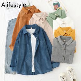 Shirt Corduroy Women Blouses Shirts Tunic Womens Tops And Blouses 2021 Womenswear Long Sleeve Clothing Button Up Down Loose White New