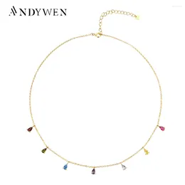 Chains ANDYWEN 925 Sterling Silver Seven Zircon Charms Colourful Rainbow Choker Necklace Women Rock Punk Party Jewellery For