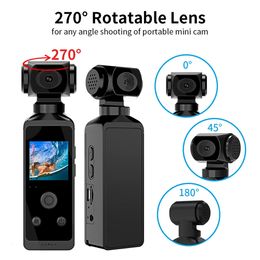 4K Ultra HD Pocket Action Camera 270° Rotatable Vlog Wifi Mini Sports Cam Waterproof Case Helmet Travel Bicycle Driver Recorder 240229