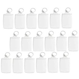 100pcs Po Keychain Rectangle Transparent Blank Acrylic Insert Po Picture Frame Keyring Key Holder Diy Split Ring H0915313M