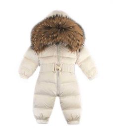 Çocuklar için gerçek ful katlar Rusya Kış Bebek Çocuklar Kız Erkekler Snowsuit Rompers Realfur Bebes Child Ceket Kapşonlu Tahiller H1053301