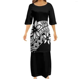 Sıradan Elbiseler Kadın Mürettebatı Boyun Elbise Seti Samoan Partisi Polinezya Kabilesi Özel Desenli Puletasi