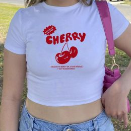 T-Shirts Cherry Crop Top Cute Cherries Graphic Tee Women Y2k Aesthetic Tops Lady Girls Sexy Slim Fit Baby Tee Summer Casual Tshirts