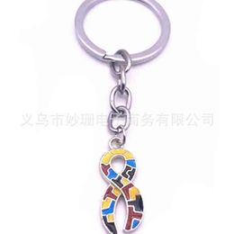 Whole 20pcs 10pcs lot Enamel Rhinestone Autism Awareness Jigsaw Puzzle Piece Charm Keychain & Keyring For Man Woman Gifts301B