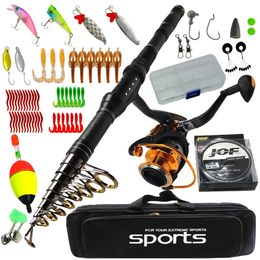 telescopic fishing rod combo 183 m carbon travel with spinning reel set bass carp pike full kit feeder pole 240223