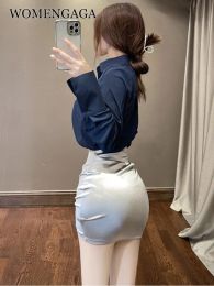 Dresses Womengaga Skorts High Waist Mini Skirts Bright Autumn Ol Elegant Fashion Korean Sweet Streetwear School Girl Uniform Ai09