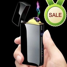 Lighters Thermoelectric windproof metal lamp dual arc flameless plasma charging USB lamp LED power display touch sensor lamp Q240305