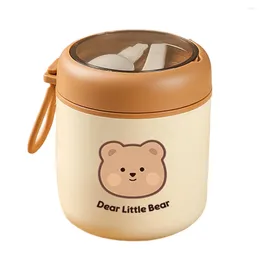 Dinnerware Stainless Steel Lunch Bento Box With Foldable Spoon Handle Cute Bear Kitchen Tableware For Office Outdoors Or Cold