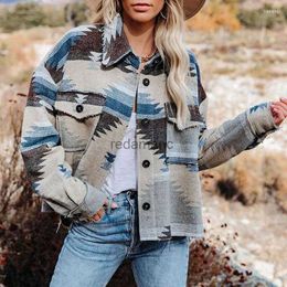 Women's Jackets Womens Jackets Womens Ethnic Jacket Women Splicing Denim Aztec Long Shirt Female Goth 240305