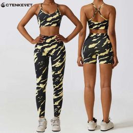 Women's Tracksuits 2PCS Athletic Suit Tie Dye Sports Set Womens Fitness Leopard Pattern Yoga Set Running Quick Drying Gym Set Womens Fitness Yoga Suit J240305