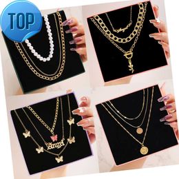 17KM Vintage Gold Multilayered Coin Chain Necklace For Women Men Punk Butterfly Chunky Chain Necklace Party Trendy Jewellery