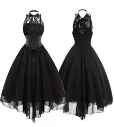 Women Vintage Gothic Bow Party Dress Lolita Girls Sleeveless Back Lace Panel Corset Swing Dress Robe Vestidos Drop Ship14462124