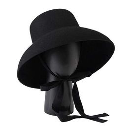 Wide Brim Hats Bucket Hats Retro Style Pure Wool Hat Wide Brim Winter Fedoras Women Ladies Band Lacing Cloche Hat for Cocktail Wedding Party Church Stage J240305