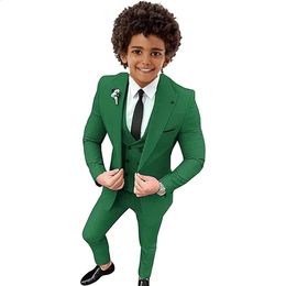 3 Piece Boys Suit for Wedding Blazer Vest Pants Full Kids Elegant Gentleman Slim Fit Colorful Tuxedo Peaked Laepel Custom 240305