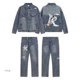 representhoodie Men's Denim represent Jacket Fashion Men's Jeans Sports Pants Coats represente Jacket Letter Print Single Breasted Jacket Pant 64