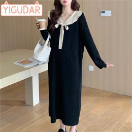 Dresses Maternity Dress 2023 Fall Winter Women's Pregnancy Clothes Sweaters Skirts Warm Soft With Ruffle Collar Sleeve Knit Long Dress