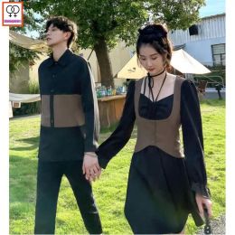 Dress Matching Couple Clothes Outfits Male Female Lovers Holiday Valentine's Date Honeymoon Retro Vintage Two Piece Shirt Dress