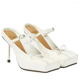 Dress Shoes Ballerinas Women's High Heels Mules Square Toe Slingback 39 Wedding White Summer 2024 Sandals