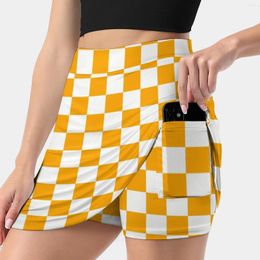 Skirts Orange And White Checkerboard Pattern Women's Skirt With Pocket Vintage Printing A Line Summer Clothes