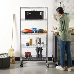 Storage Bottles 5-Shelf Medium Adjustable Heavy Duty Shelving Unit On 4'' Wheel Casters Metal Organiser Wire Rack