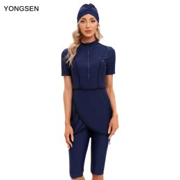 Wear Yongsen Women Modest Hijab Muslim Swimsuit Islamic Swim Wear Burkini with Swim Hat Sport Swimwear Ladies Short Sleeve Print Mode