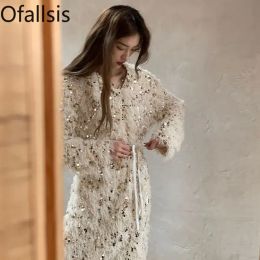 Dress Ofallsis Sparkling Lovely Festival Sequin Sweater Dress 2023 Women's Autumn Winter New Sweet Inner Pair Sweet Party Long Dresses