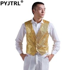 Mens Wedding Stage Show Gold Shiny Sequins Waistcoat Blue Black Silver Pink Rose Yellow Suit Vest Gilet Homme Classic Vests T200113747048