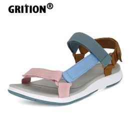 GRITION Womens Summer Sandals Outdoor Beach Shoes Flat Heels Non-Slip Comfortable Fashion Open Toe Big Size 35-41 Korean 240227