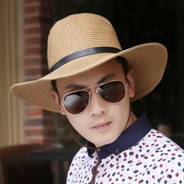 Wide Brim Hats Bucket Hats Summer mens foldable straw hat outdoor denim hat beach sun hat big head mens plus size Fedora hat 58CM 60CM 62CM J240305