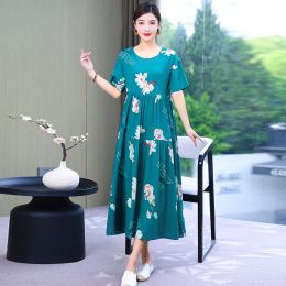 Dress New 2023 Women summer Dress Floral Print short Sleeve Vestidos Elegant Vintage ONeck Plus size Dresses jurken