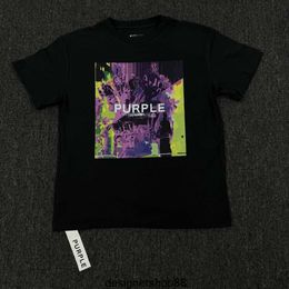 Best Quality Purple Brand Mens Casual Pure Cotton Short Sleeved Loose Round Neck Replay Printed Black T-shirt