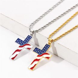 Pendant Necklaces Cross Crucifix Necklace For Men Women Gold Chain Stars And Stripes Flag Jesus Link Wholesale Jewelry Drop Delivery Dhuvi