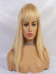 Natural Long Blonde Real Human Hair Wigs with Bangs for White Women Straight Wig6760118