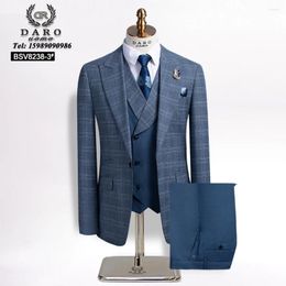 Men's Suits DAROuomo(Jacket Vest Pants) Fashion Boutique Lattice Formal Business Mens Suit 3pcs Set Groom Wedding Dress Plaid DRV8238