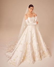 Luxury Dubai 3D Flowers Wedding Dress with Long Sleeves 2024 Vestido de Novia Elegant Arabic Women Bridal Gown